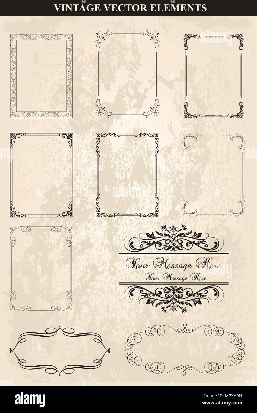 Cadres décoratifs vintage et frontières vecteur.Abstract vintage frame design dans différents styles.Vector Vintage Ornament Illustration de Vecteur