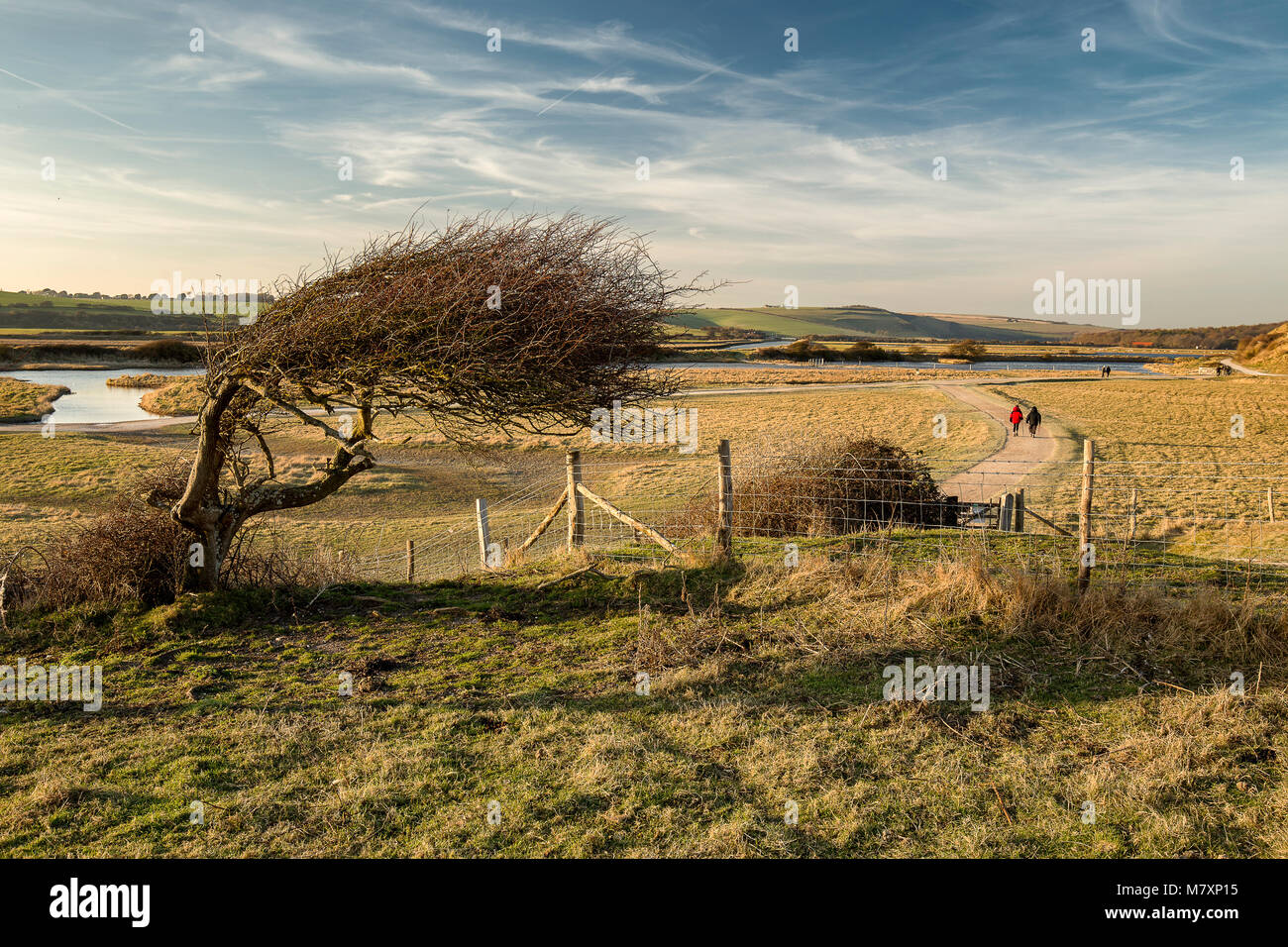 EAST SUSSEX, UK - DEC 2018 : Cuckmere Haven sur une journée d'hiver ensoleillée Banque D'Images