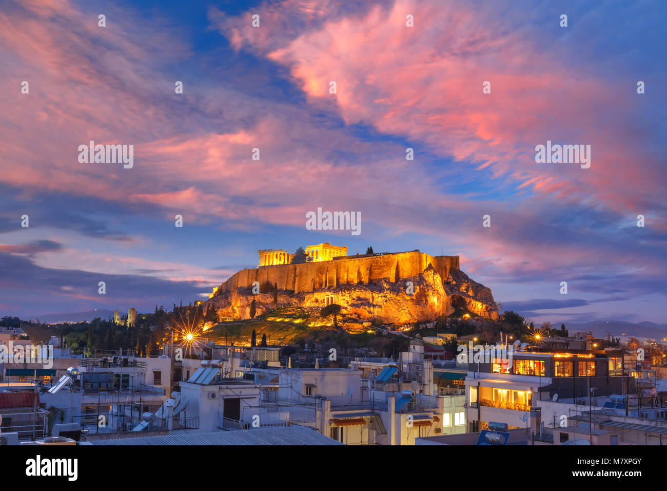 La colline de l'Acropole et le Parthénon à Athènes, Grèce Banque D'Images