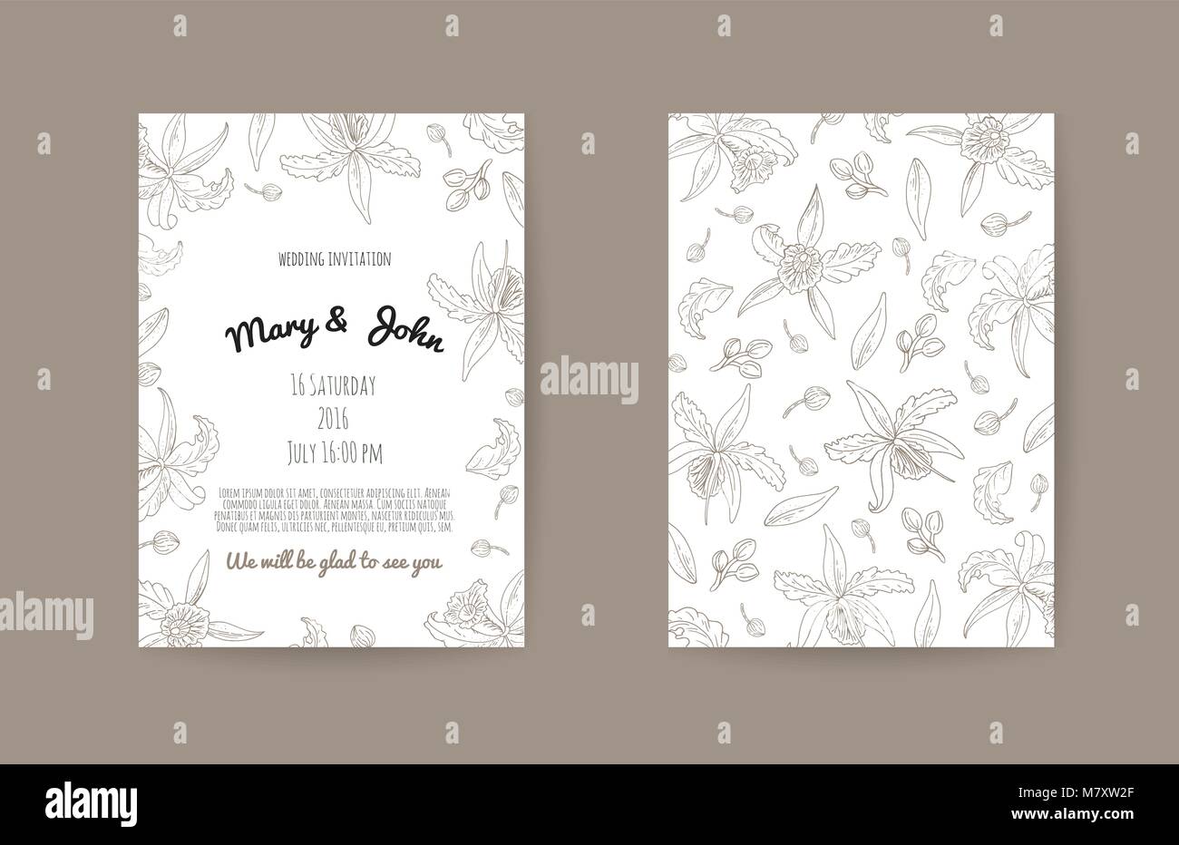 Arrière-plan de mariage fait à la main avec des éléments floraux. Collection Mariage moderne.Vector illustration eps10. Illustration de Vecteur