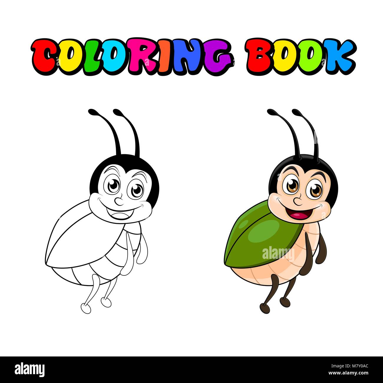 Livre de coloriage cartoon Beetle isolé sur fond blanc Illustration de Vecteur