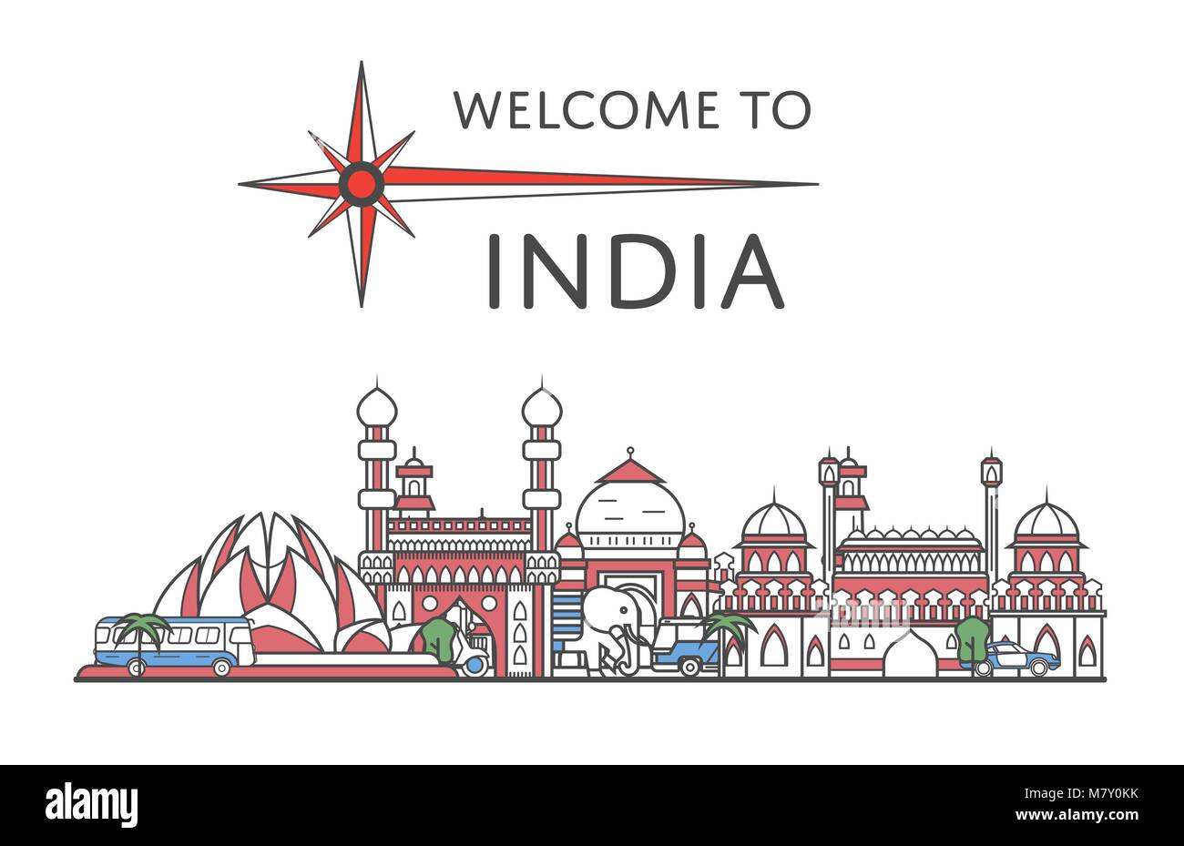Bienvenue à l'Inde ancienne en style linéaire Illustration de Vecteur
