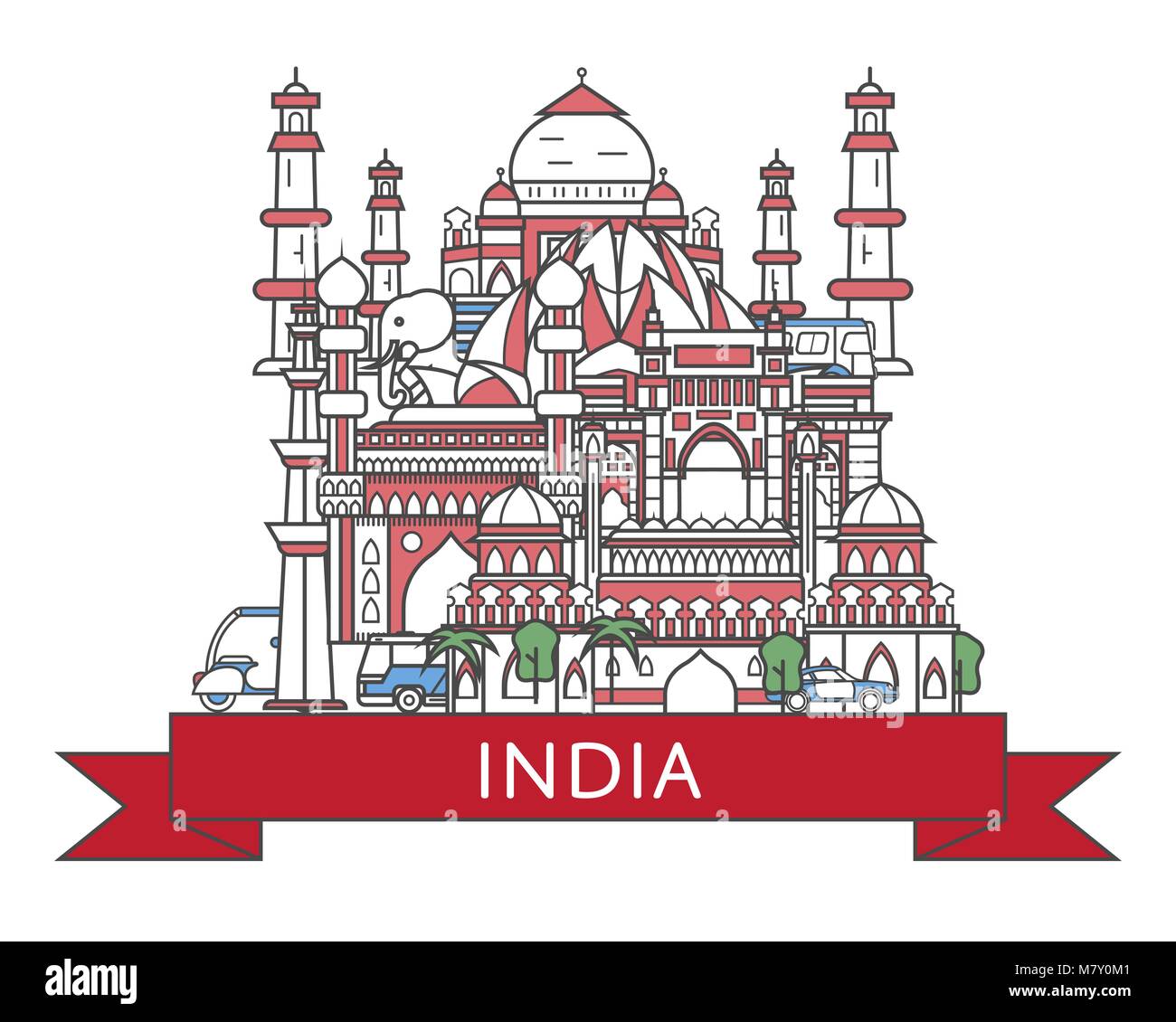 Billet Inde poster dans le style linéaire Illustration de Vecteur