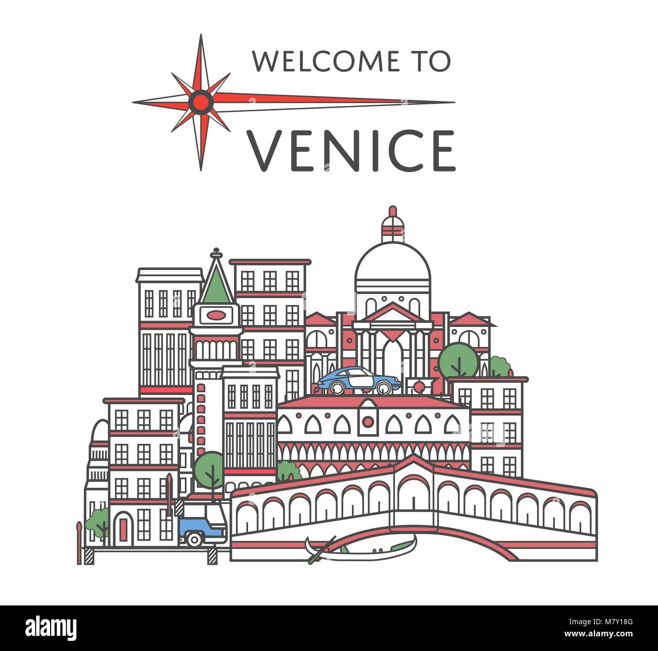 Bienvenue à l'affiche de Venise en style linéaire Illustration de Vecteur