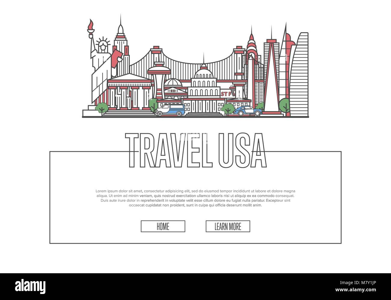 Voyages USA poster dans le style linéaire Illustration de Vecteur