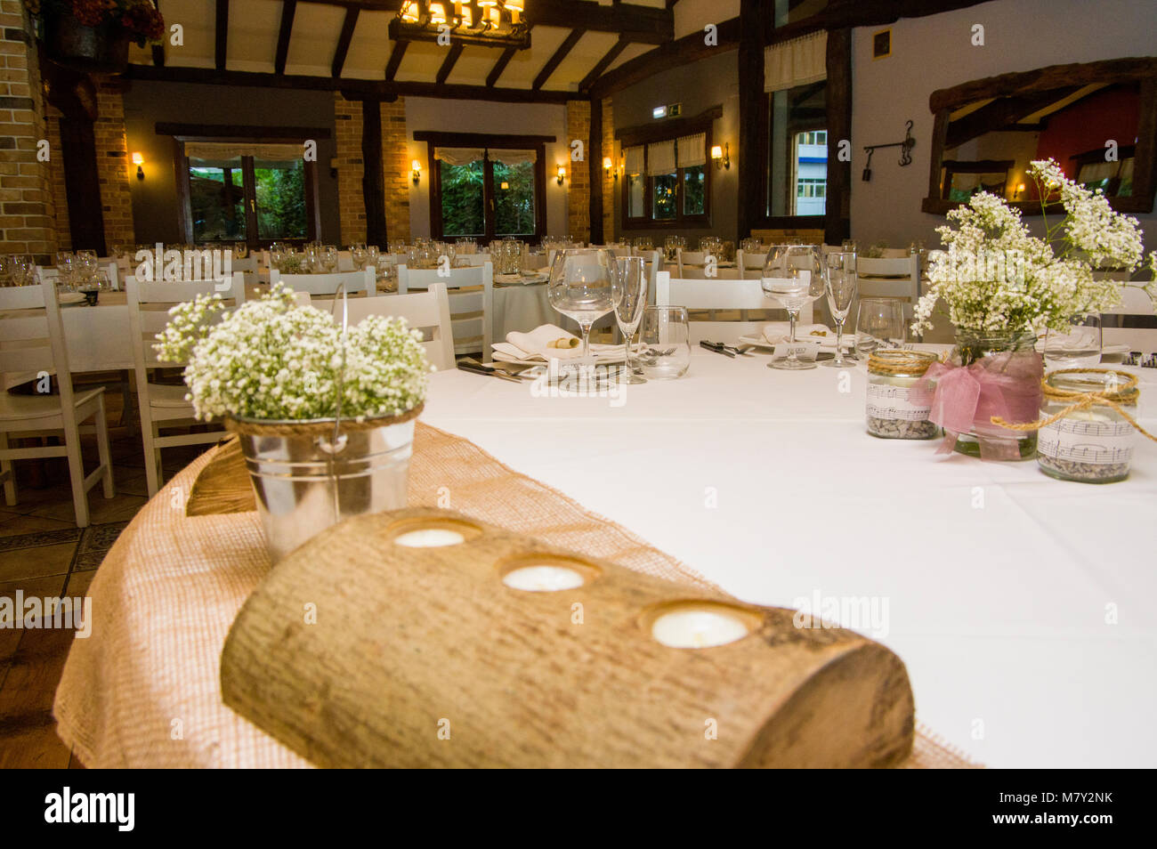 Salle à manger pour le banquet de mariage, Restaurant, Jai Alai Urrestilla, Gipuzkoa, Pays Basque, Espagne, Europe Banque D'Images