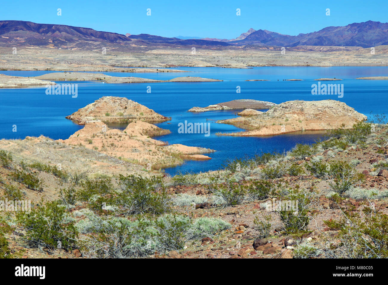 Les eaux tranquilles du lac Mead dans le désert juste en dehors de Las Vegas, Nevada. Banque D'Images