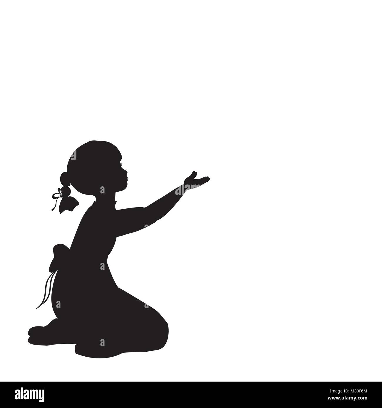 Silhouette fille assise avec tour de main Illustration de Vecteur