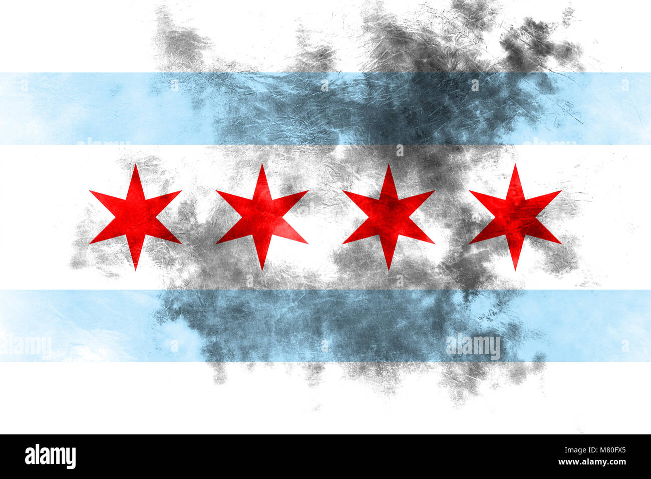 La fumée de la ville de Chicago, Illinois State flag, États-Unis d'Amérique Banque D'Images