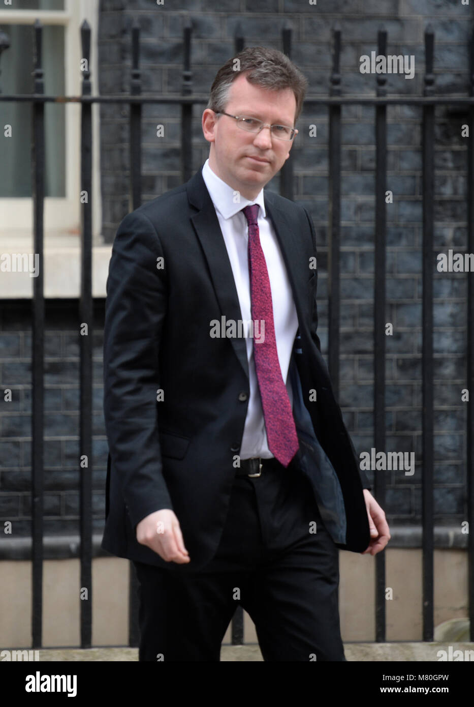 Procureur général Jeremy Wright QC laisse 10 Downing Street, Londres, à la suite d'un conseil national de sécurité (NSC) où les ministres ont été informés des dernières informations sur l'agent neurotoxique attaque sur un espion russe Sergueï Skripal et sa fille à Salisbury. Banque D'Images