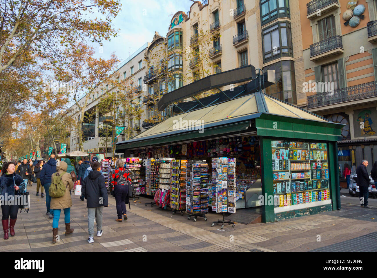 La Rambla, Las Ramblas, randonnées à pied, en hiver, Barcelone, Catalogne, Espagne Banque D'Images