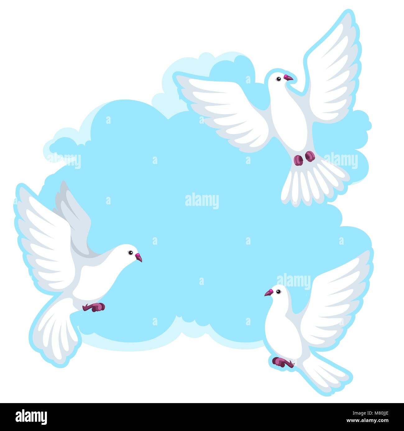 Arrière-plan avec colombes blanches. Beau symbole de foi et d'amour des pigeons Illustration de Vecteur