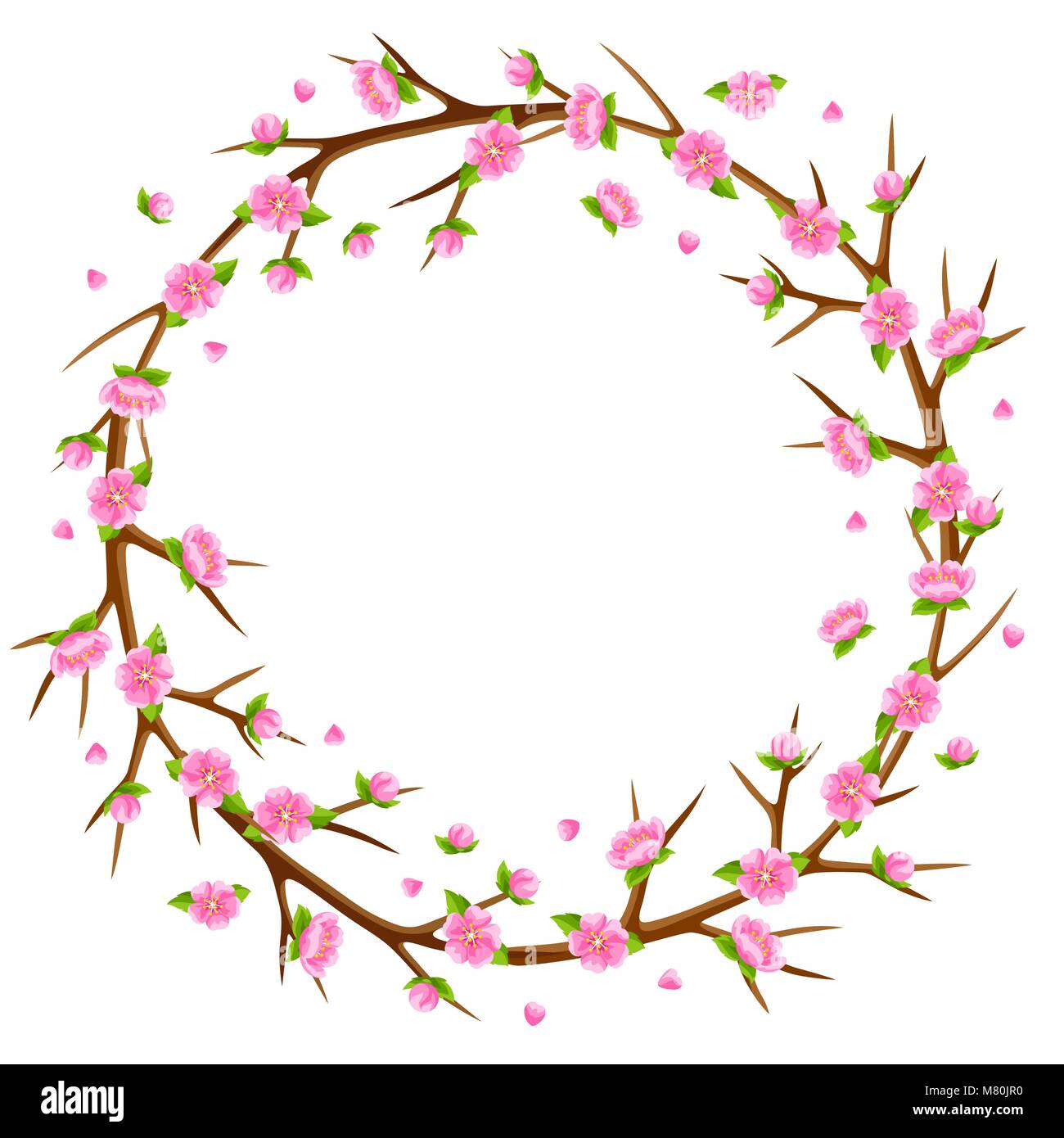 Printemps cadre avec des branches d'arbre et sakura fleurs. Illustration de saison Illustration de Vecteur