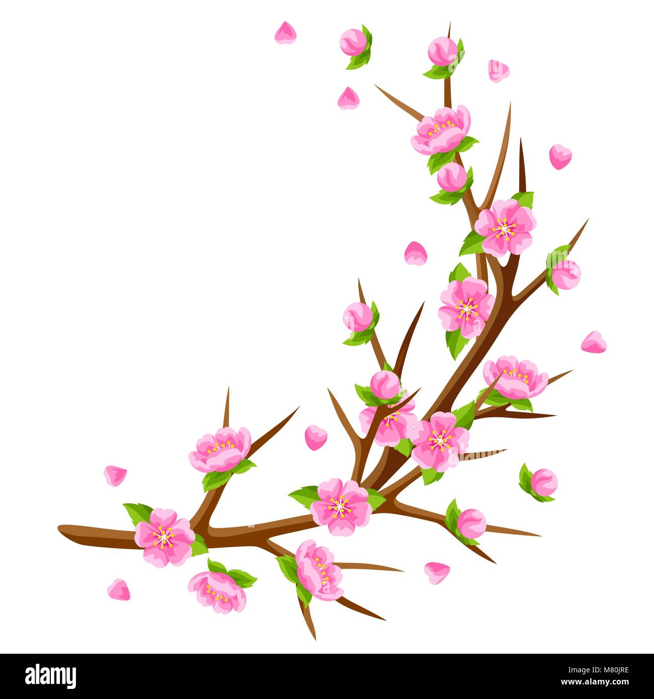 Direction générale de l'arbre de printemps et fleurs sakura. Illustration de saison Illustration de Vecteur