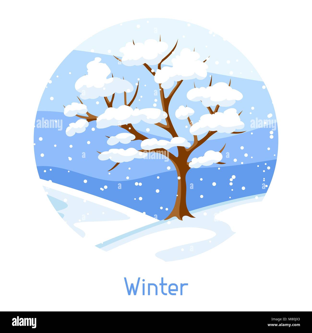 Paysage d'hiver avec la neige et d'arbres. Illustration de saison Illustration de Vecteur