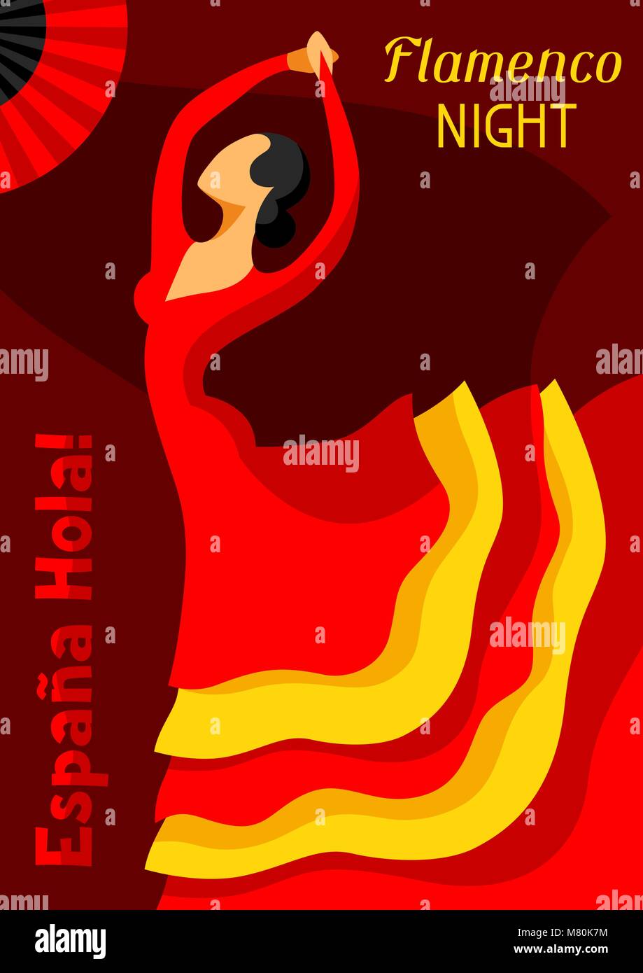 Le flamenco espagnol traditionnel. Femme en robe rouge est la danse Illustration de Vecteur