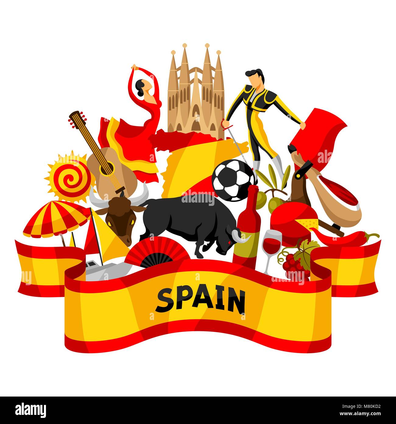 Espagne Conception D Arriere Plan L Espagnol Symboles Traditionnels Et D Objets Image Vectorielle Stock Alamy