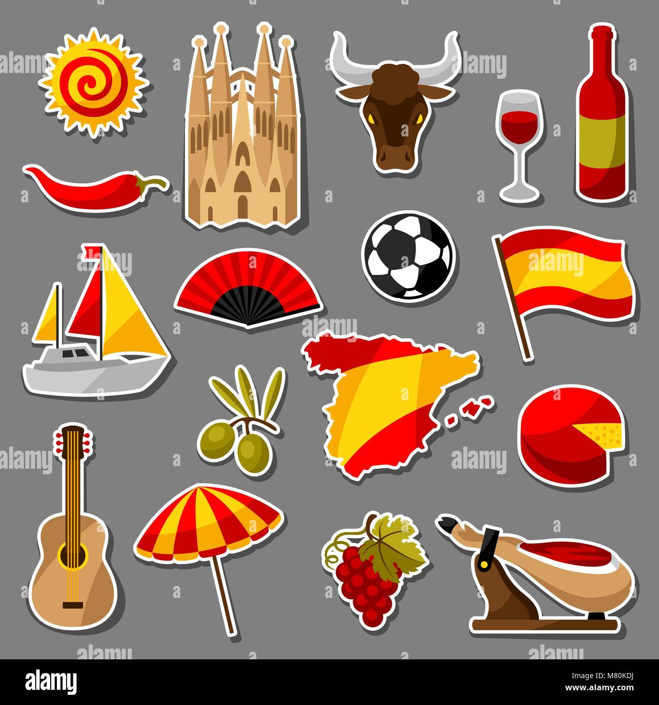 vreugde eenvoudig hoofdpijn Espagne sticker icons set. L'Espagnol symboles traditionnels et d'objets  Image Vectorielle Stock - Alamy