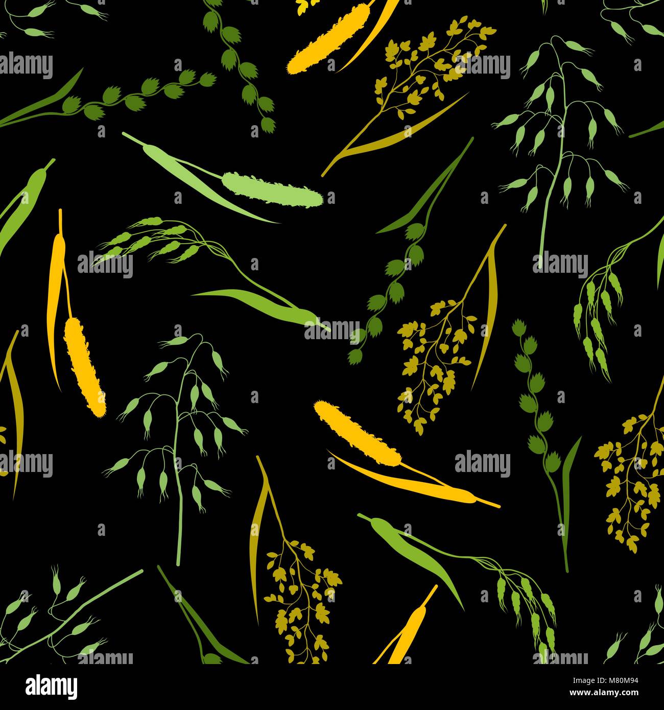 Modèle transparent avec des herbes et herbe de céréale de silhouettes. Ornement Floral plantes de prairie Illustration de Vecteur
