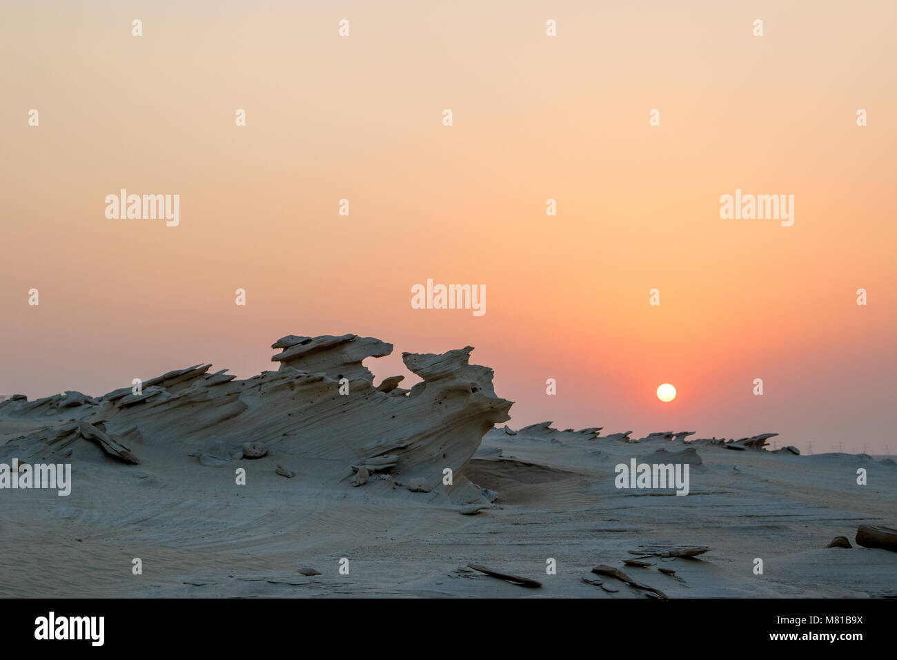 Les dunes fossiles au coucher du soleil, Abu Dhabi, UAE Banque D'Images