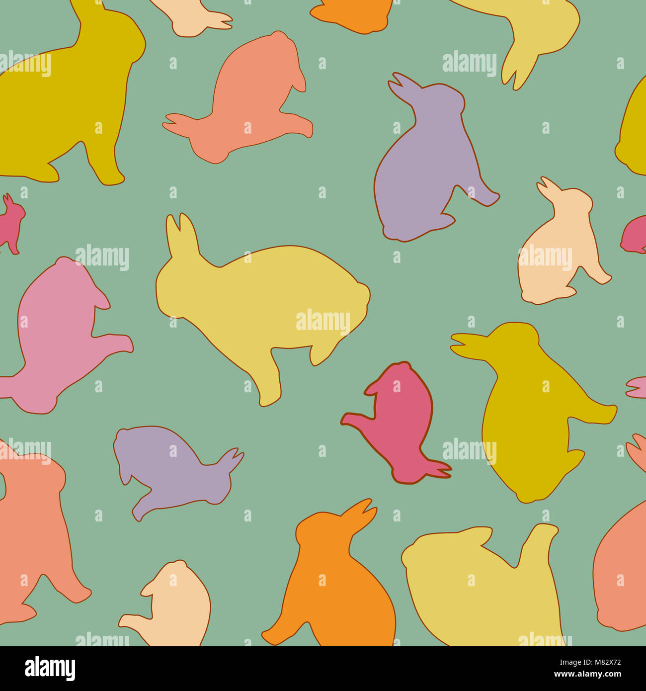 Bunny Motif transparente dans des tons pastel. Cute Bunny colorés de silhouettes. Pour Pâques et la conception de bébé, l'arrière-plan, l'impression, et le textile. Banque D'Images