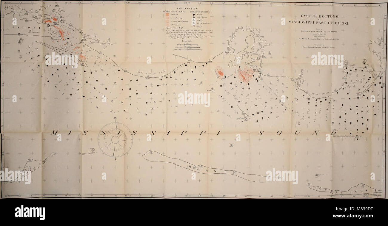 L'état et l'étendue de l'huîtres naturelles et stérile de fond à l'est de Mississippi Biloxi (1913) (20058910753) Banque D'Images