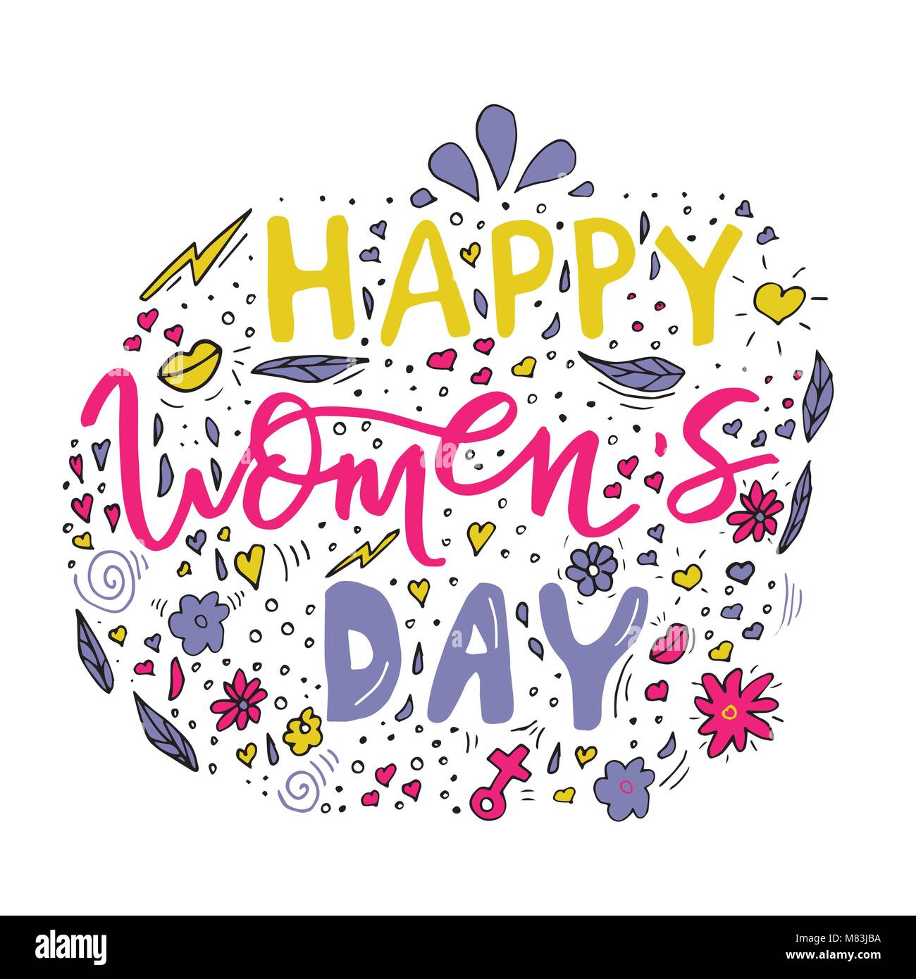 Belle conception de cartes pour happy women's day celebration. Carte postale pour femme, mère, fille, dame de fleurs et d'accessoires féminins. Vecteur. Illustration de Vecteur