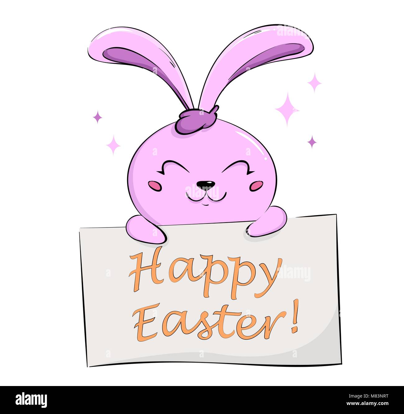 Lapin de Pâques pour les vacances. Mignon lapin rose, personnage de holding placard avec les salutations. Vector illustration sur fond blanc. Illustration de Vecteur