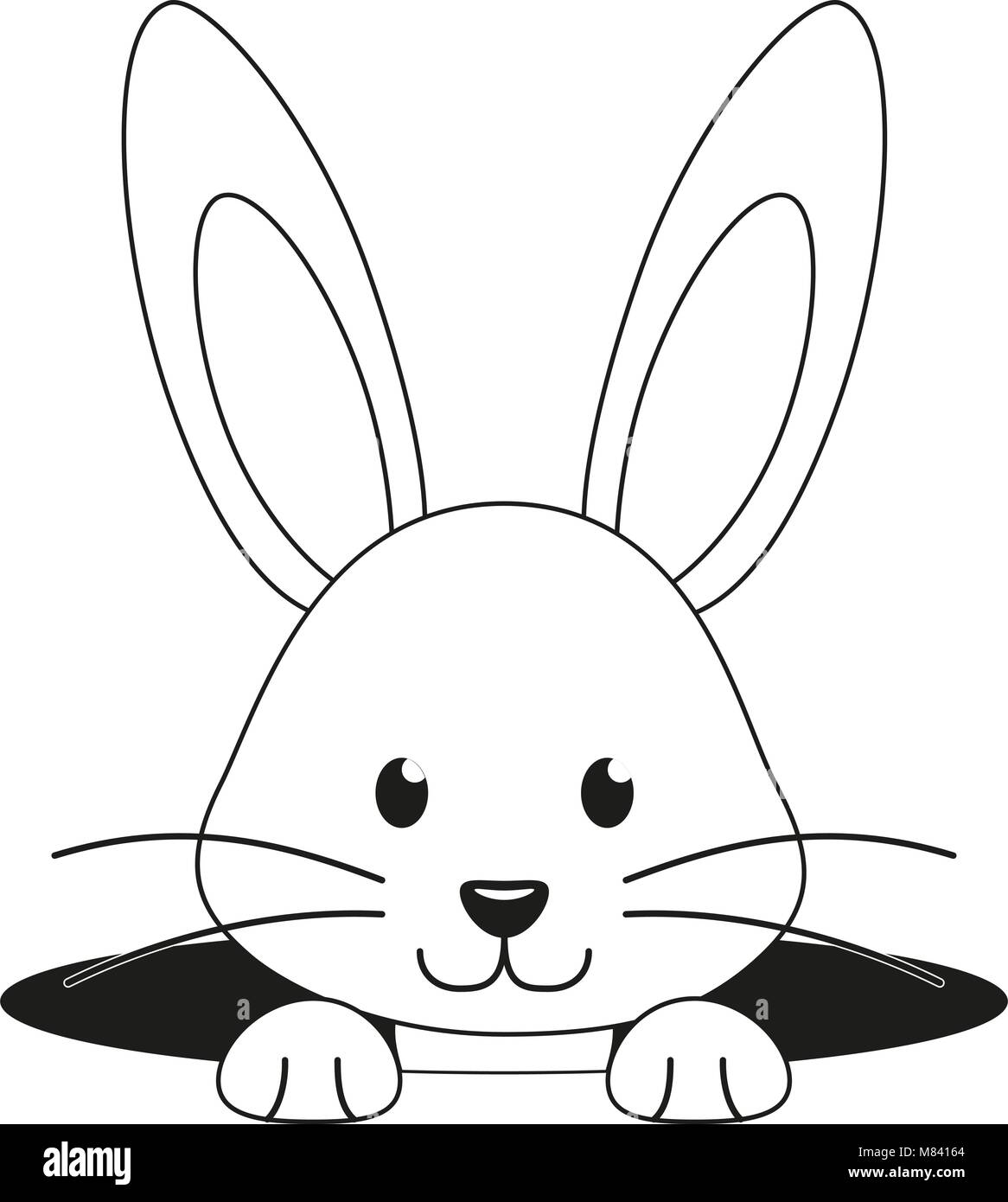 Les Dessins Au Trait Noir Et Blanc Lapin Trou Visage Icône