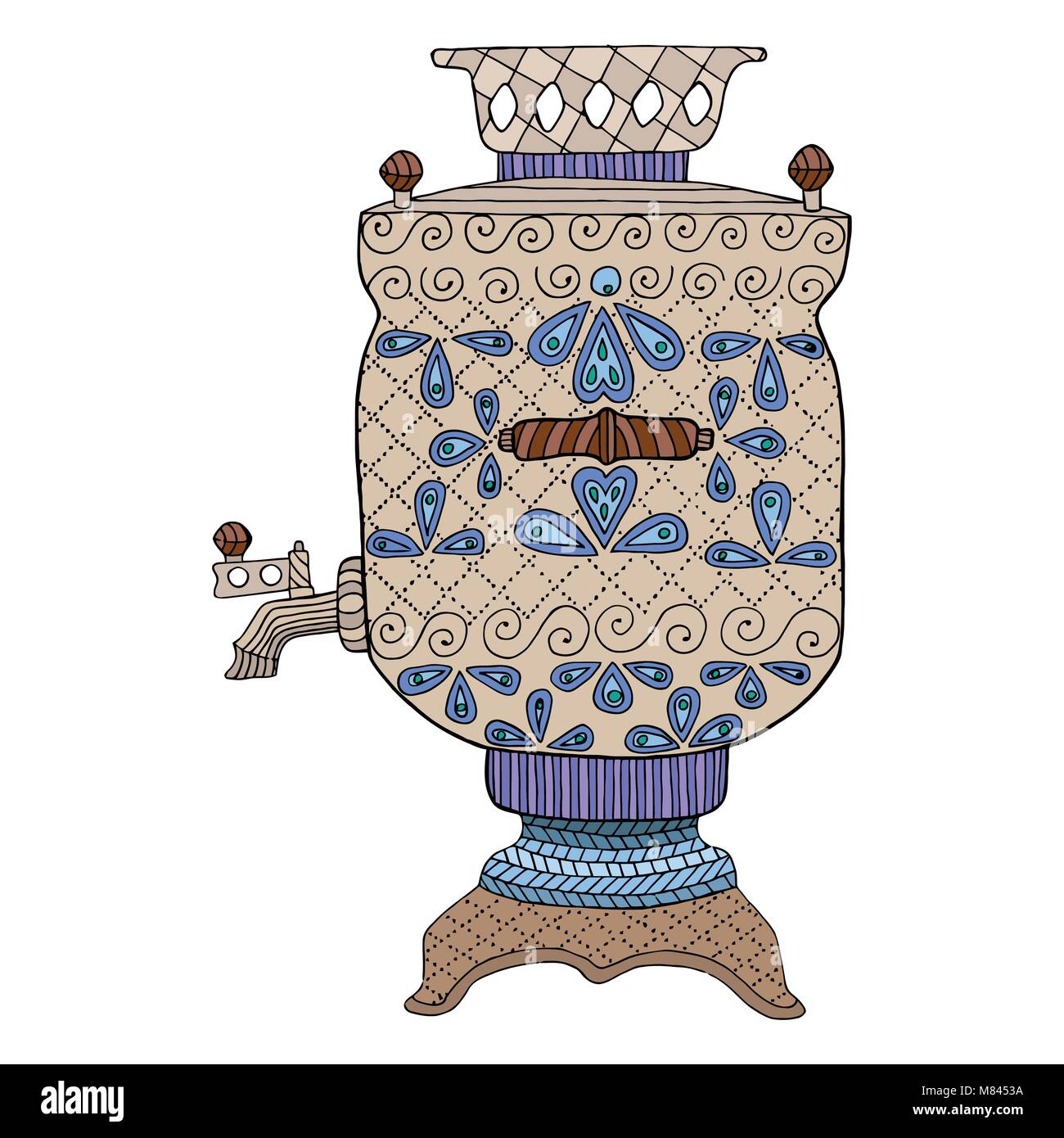 Zendoodle Zentangle et électrique Doodle tangle Zen fédération de samovar Livre de coloriage vecteur