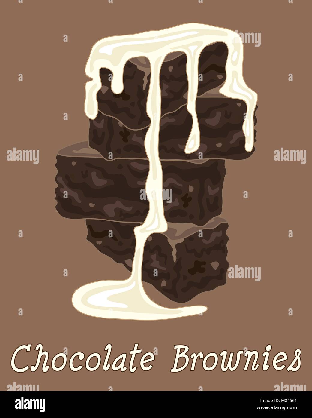 Un vecteur illustration au format eps d'une pile de brownies au chocolat avec de la crème sur un fond brun Illustration de Vecteur