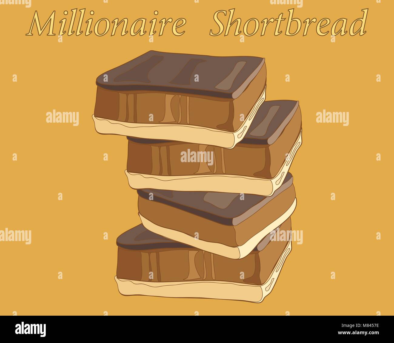 Un vecteur illustration en eps 8 format d'une pile de millionnaire sablés au chocolat et caramel sur un arrière-plan couleur caramel Illustration de Vecteur