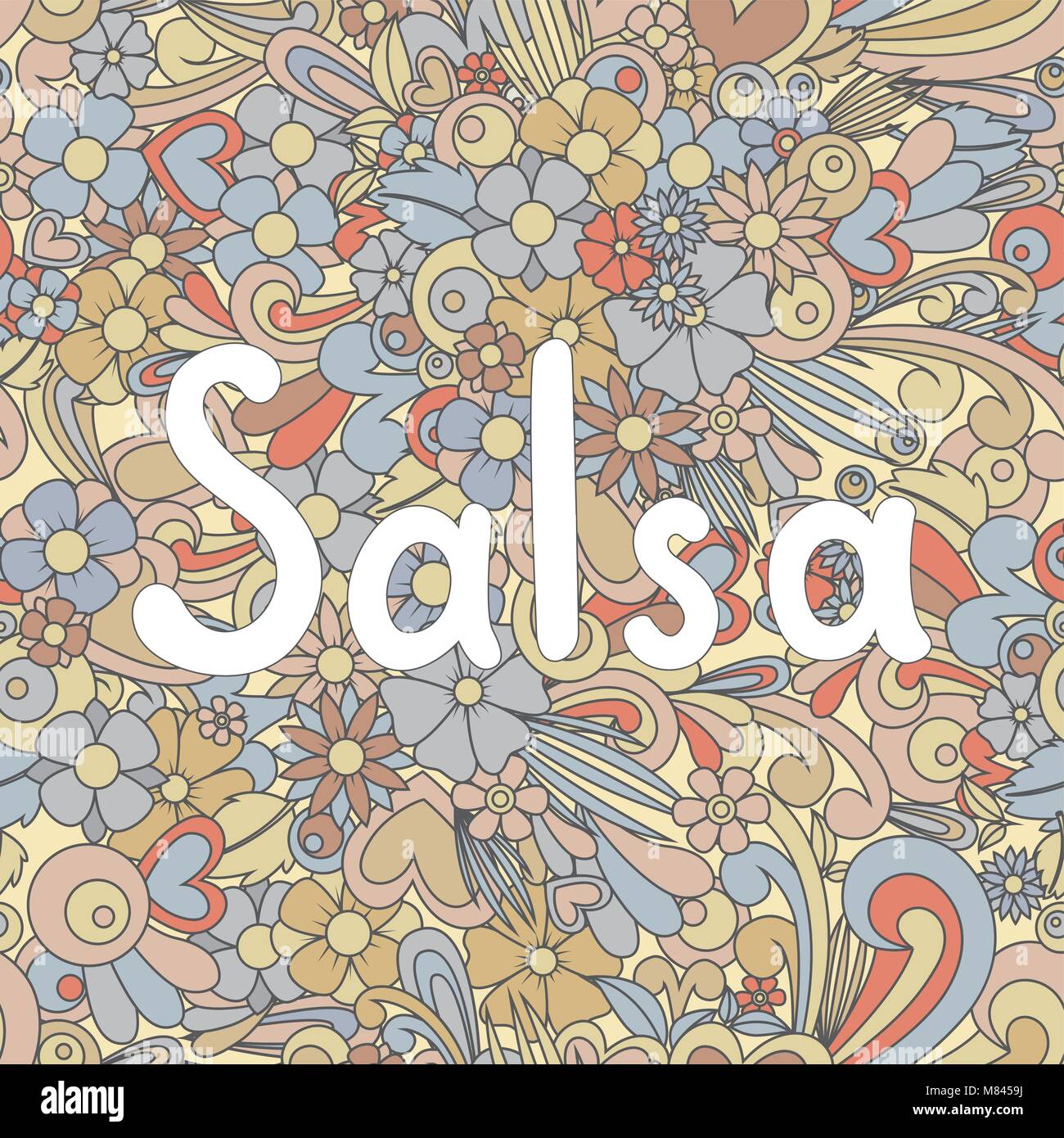 Zen Salsa enchevêtrement. Doodle arrière-plan avec des fleurs et du texte pour le partenaire de danse. Illustration de Vecteur