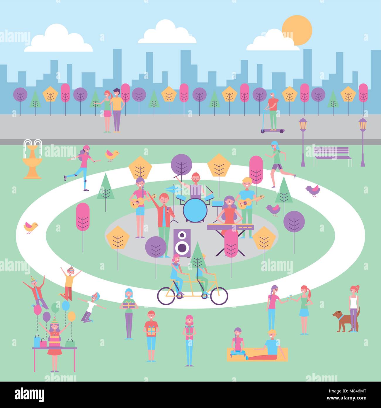 Les gens célébrant la musique d'anniversaire de l'exercice dans le parc vector illustration Illustration de Vecteur Les gens célébrant la musique d'anniversaire de l'exercice dans le parc vector illustration Illustration de Vecteur