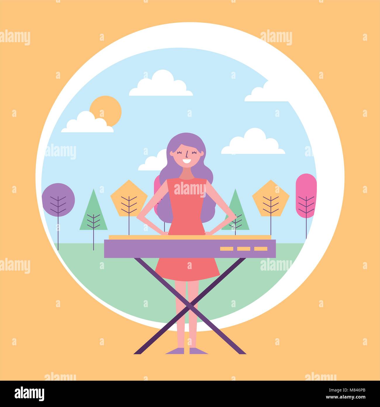 Femme jouant un synthétiseur dans le parc vector illustration Illustration de Vecteur