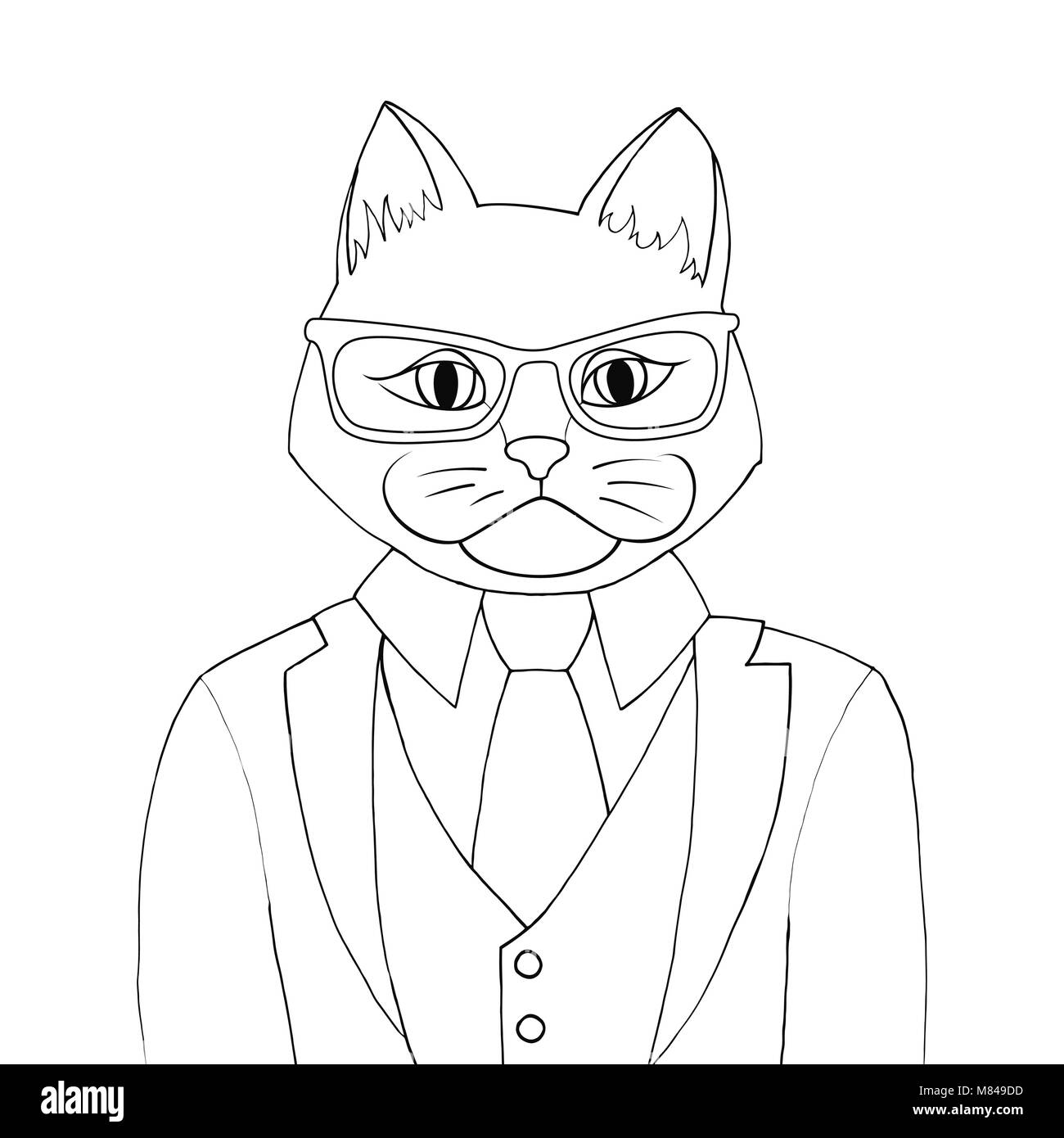 Livre de coloriage chat Homme illustration vectorielle. Catman habillé en  costume et cravate Image Vectorielle Stock - Alamy