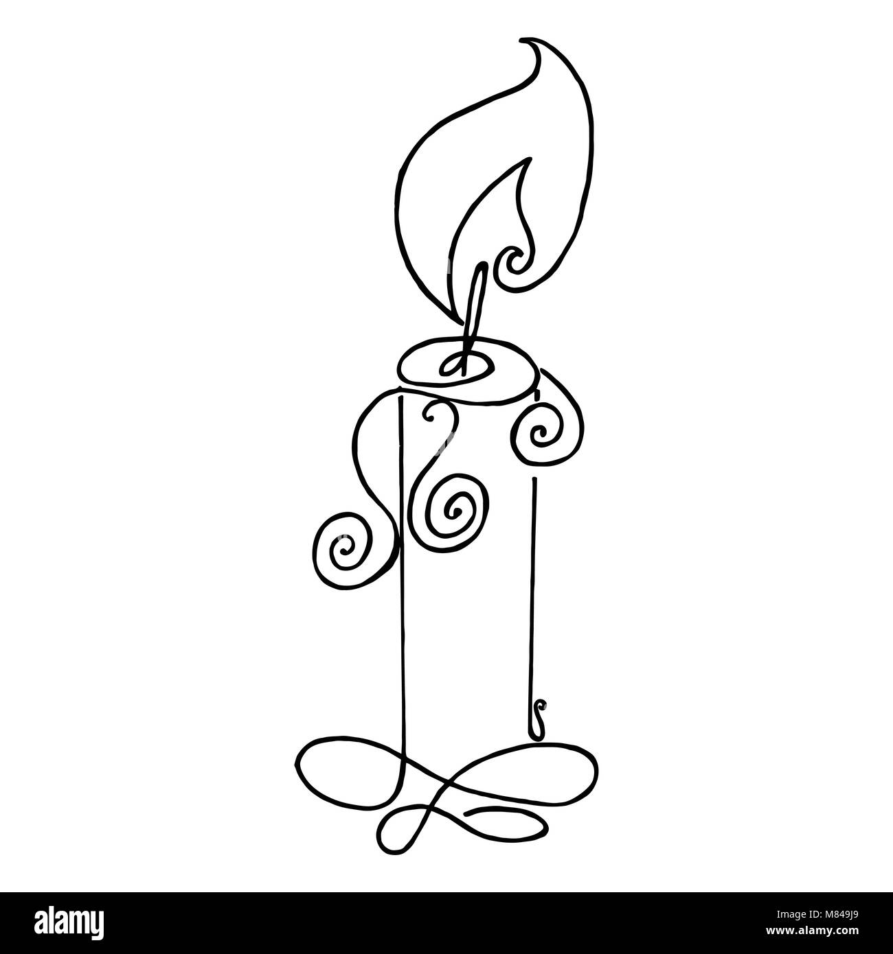 Coloriage, une photo d'une bougie allumée. Illustration vecteur de flamme. La simple silhouette en noir et blanc. Le contour de l'incendie. Illustration de Vecteur