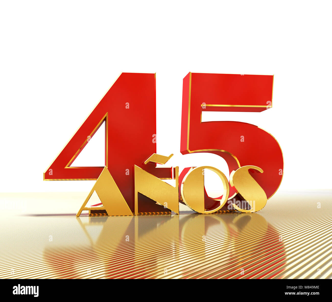 Nombre d'or quarante cinq (45) et le mot 'ans' dans le contexte de la perspective de lignes d'or. Traduit de l'Espagnol - ans. 3D Banque D'Images