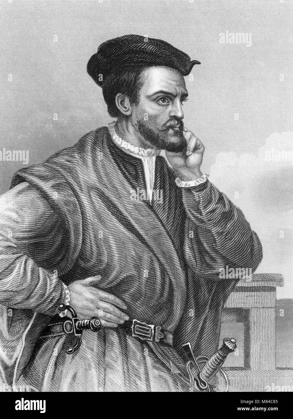 Jacques Cartier (1491-1557). Un 19e siècle gravure de l'explorateur du Cap-Breton qui a affirmé ce qui est maintenant le Canada pour la France. Banque D'Images