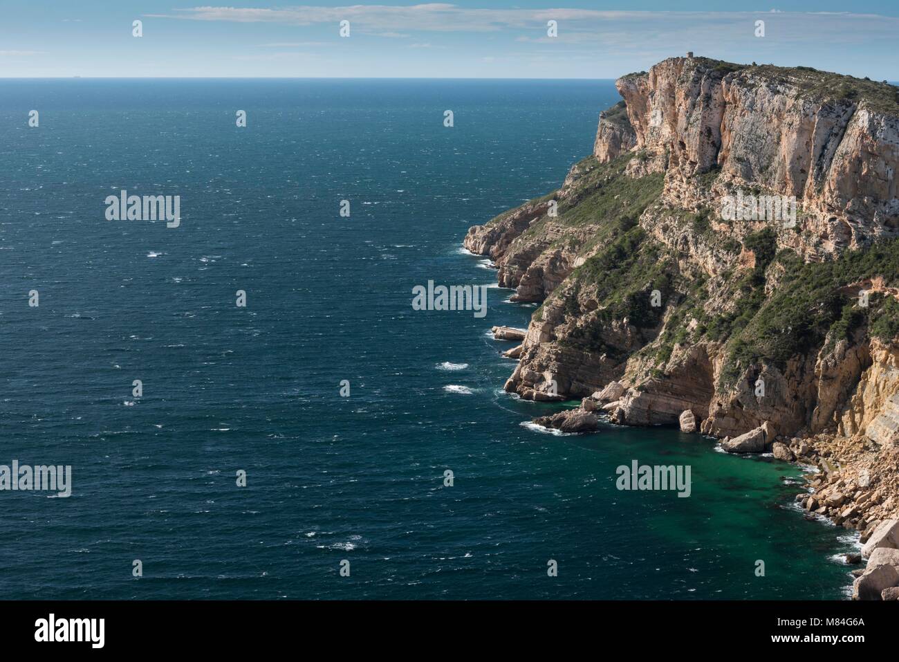Cap d'Or tour et falaises, Moraira, Costa Blanca, Alicante province, Spain, Europe Banque D'Images