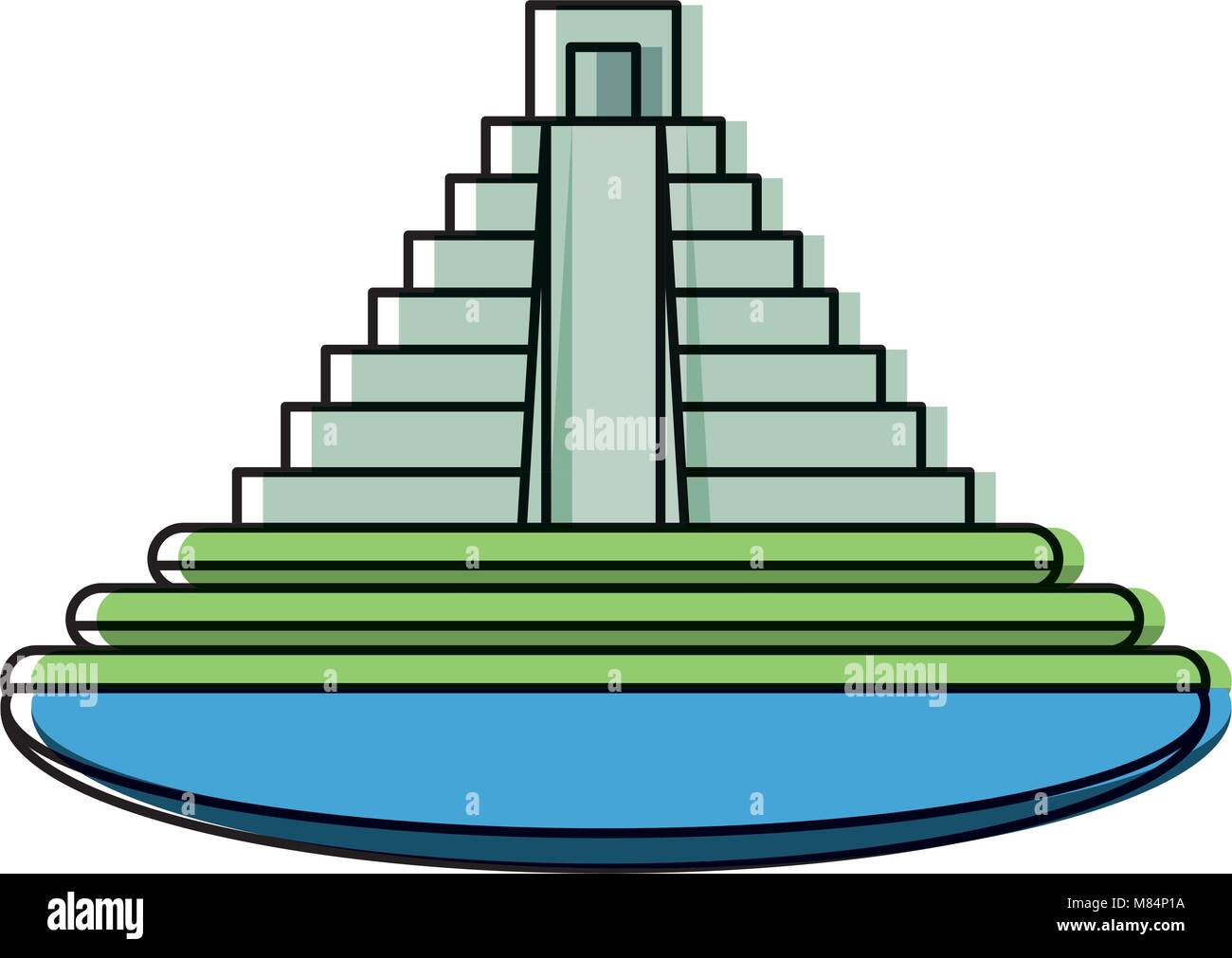 Pyramide mexicaine entouré par l'eau sur fond blanc, design coloré. vector illustration Illustration de Vecteur