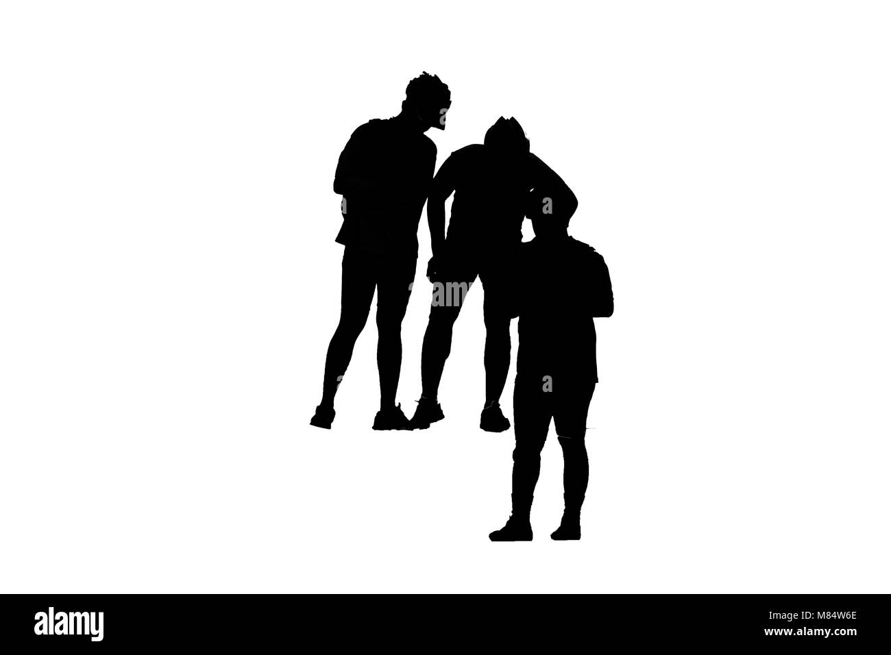 Fond blanc trois cyclist Banque D'Images