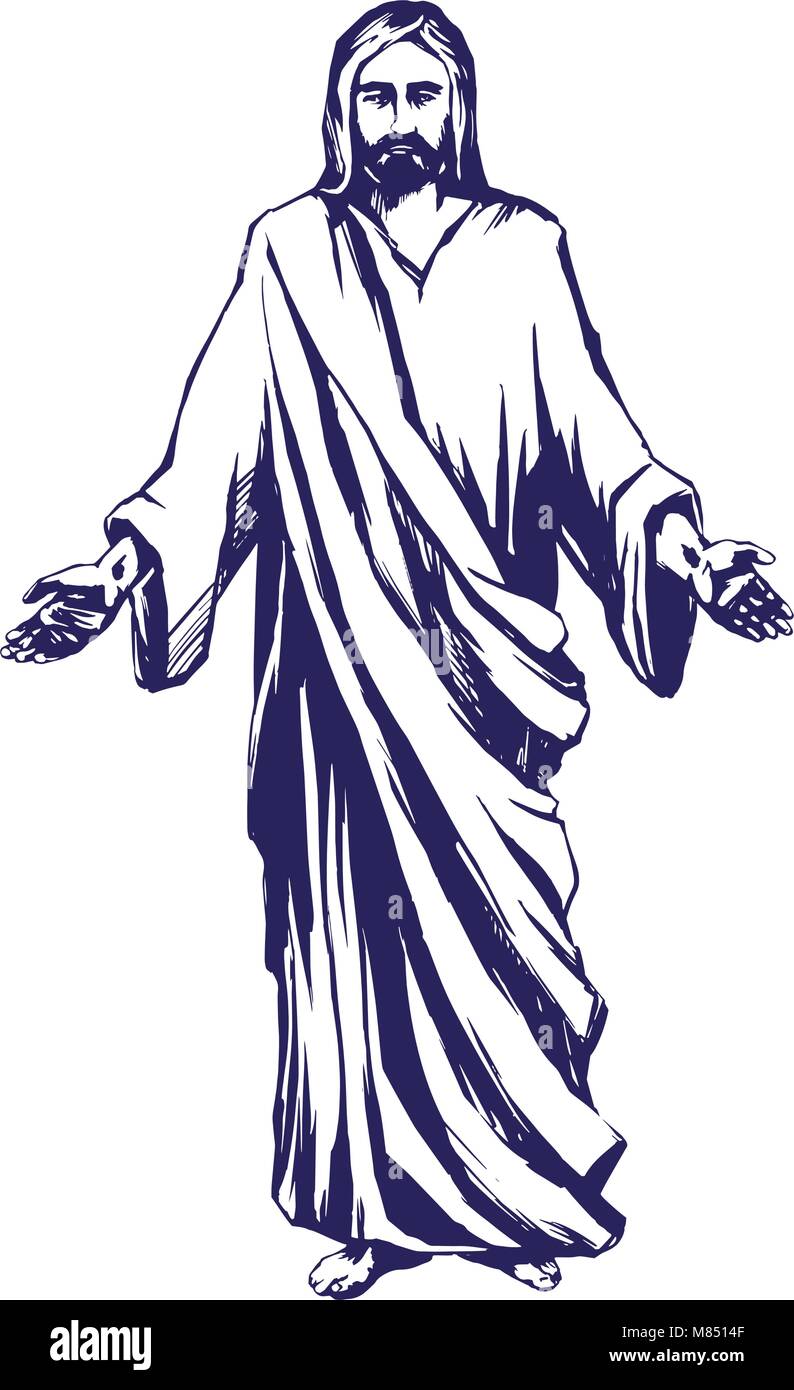 Jésus Christ, Fils de Dieu , symbole du christianisme hand drawn vector ...