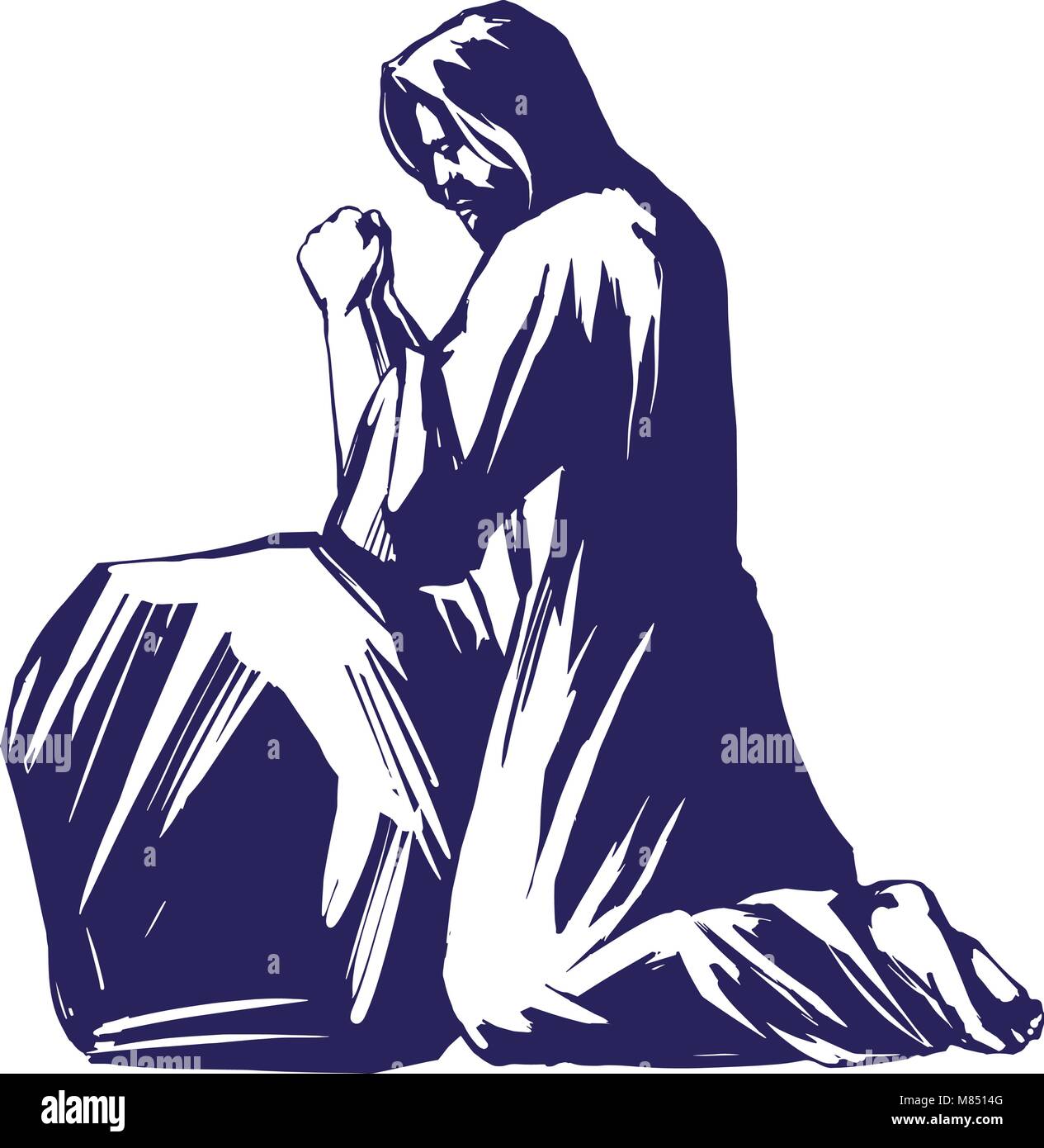 Jésus Christ, le Fils de Dieu priant dans le jardin de Gethsémané, symbole du christianisme croquis d'illustration vectorielle Illustration de Vecteur