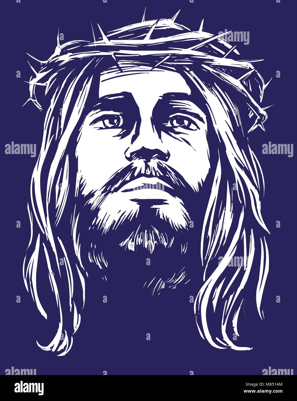 Jésus Christ, le Fils de Dieu dans une couronne d'épines sur sa tête, un symbole du christianisme hand drawn vector illustration croquis Illustration de Vecteur