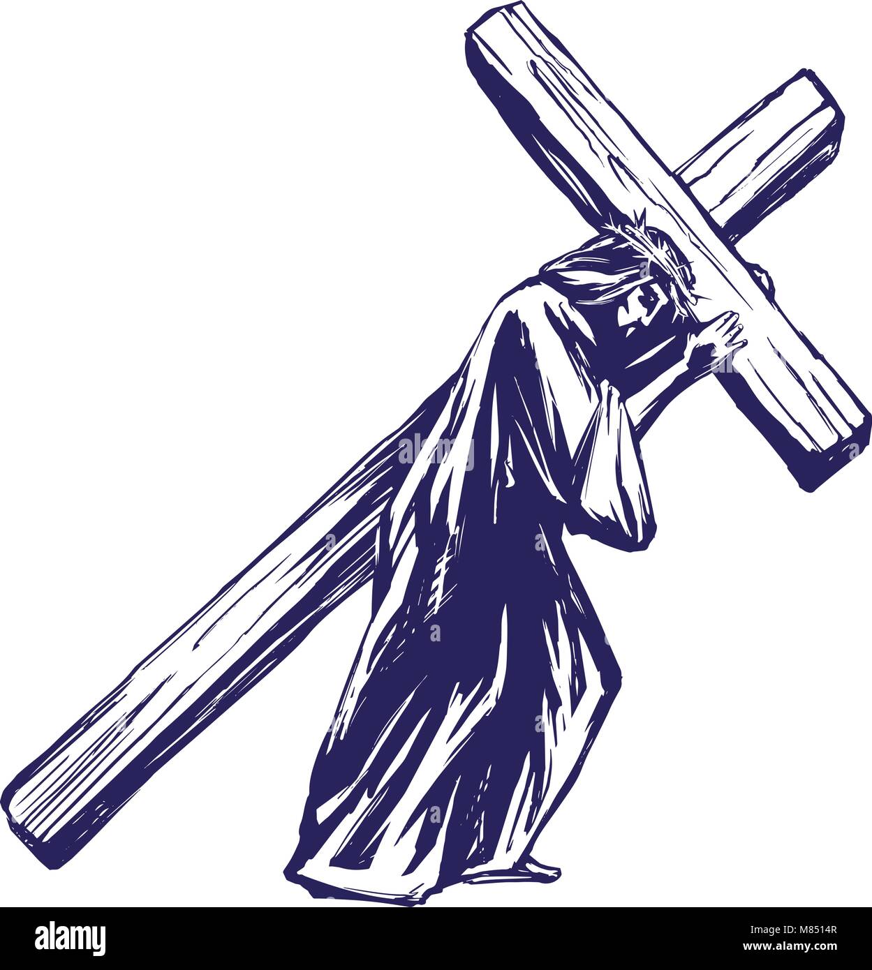 Jésus Christ, Fils de Dieu porte la croix avant la crucifixion, symbole du  christianisme hand drawn vector illustration Image Vectorielle Stock - Alamy