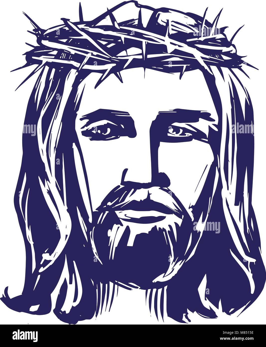 Jésus Christ, le Fils de Dieu dans une couronne d'épines sur sa tête, un symbole du christianisme hand drawn vector illustration croquis Illustration de Vecteur
