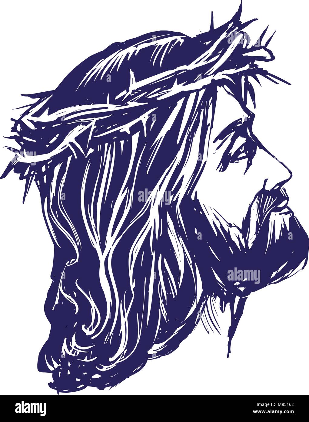 Jésus Christ, le Fils de Dieu dans une couronne d'épines sur sa tête, un symbole du christianisme hand drawn vector illustration croquis Illustration de Vecteur