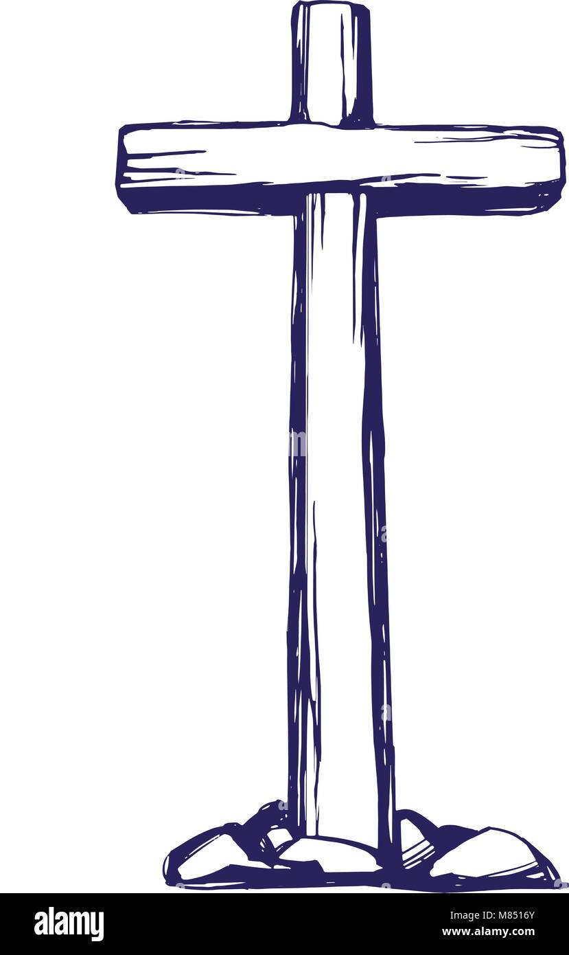 Christian croix en bois. Easter . symbole du christianisme hand drawn vector illustration croquis Illustration de Vecteur