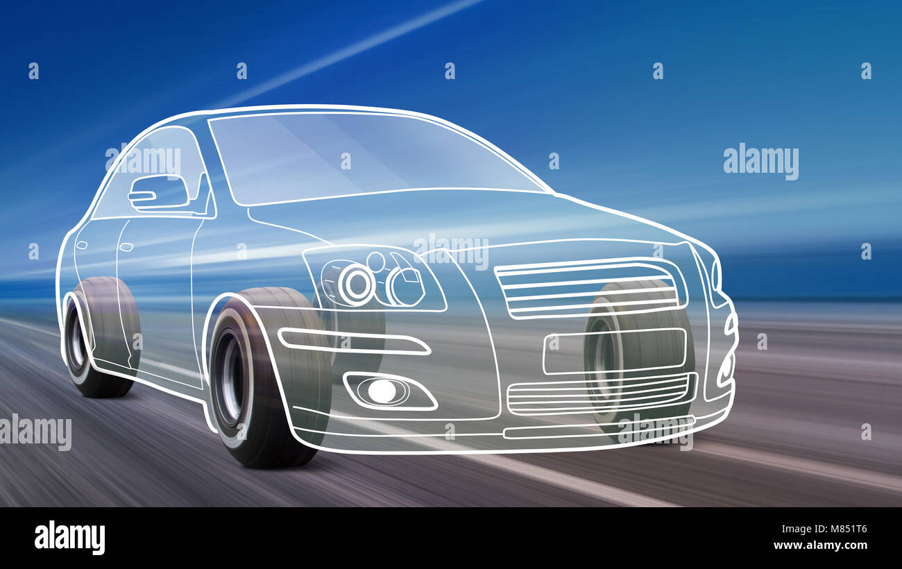 Illustration 3D de voiture comme sur les grandes lignes à grande vitesse de route Banque D'Images